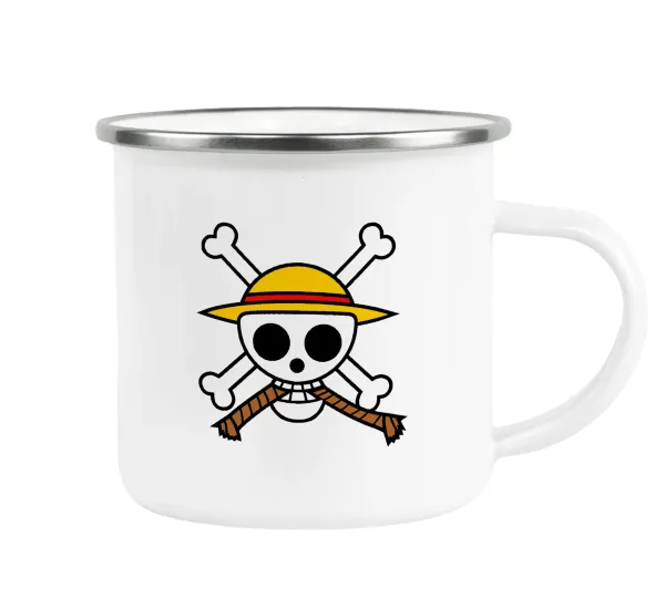 Onepiece skull — Metallic enamel cup white 360ml
