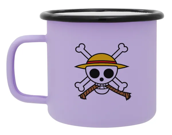Onepiece skull — Metal enamel mug, matte light pastel purple, 360ml