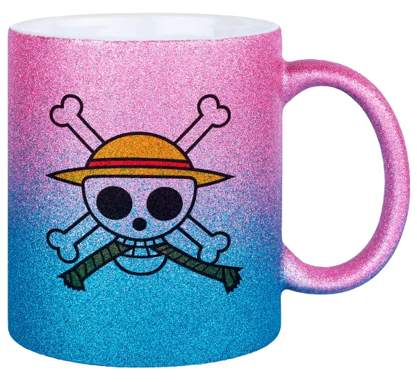 Onepiece skull — Κούπα Χρυσή/Μπλε Glitter, κεραμική, 330ml