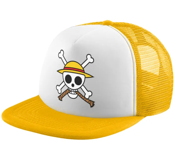 Onepiece skull — Καπέλο Ενηλίκων Soft Trucker με Δίχτυ Κίτρινο/White (POLYESTER, ΕΝΗΛΙΚΩΝ, UNISEX, ONE SIZE)