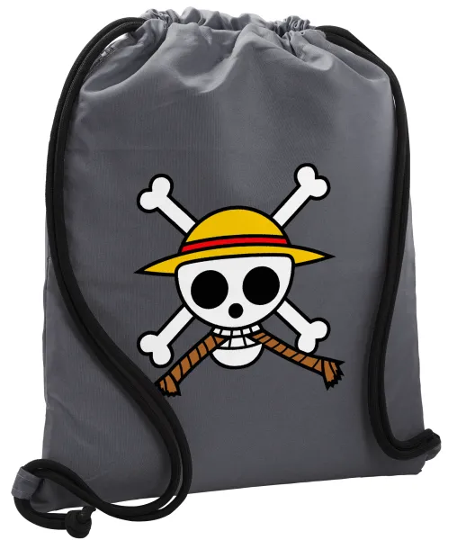 Onepiece skull — Τσάντα πλάτης πουγκί GYMBAG ΓΚΡΙ, με τσέπη (40x48cm) & χονδρά κορδόνια