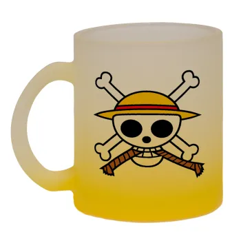 Onepiece skull, Κούπα γυάλινη δίχρωμη με βάση το κίτρινο ματ, 330ml