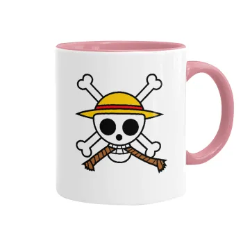 Onepiece skull, Κούπα χρωματιστή ροζ, κεραμική, 330ml