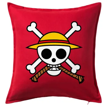Onepiece skull, Μαξιλάρι καναπέ Κόκκινο 100% βαμβάκι, περιέχεται το γέμισμα (50x50cm)
