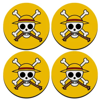 Onepiece skull, ΣΕΤ 4 Σουβέρ ξύλινα στρογγυλά (9cm)