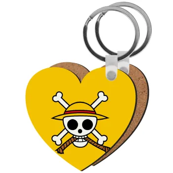 Onepiece skull, Μπρελόκ Ξύλινο καρδιά MDF