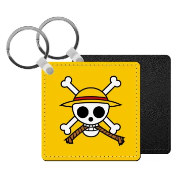 Onepiece skull, Μπρελόκ Δερματίνη, τετράγωνο ΜΑΥΡΟ (5x5cm)