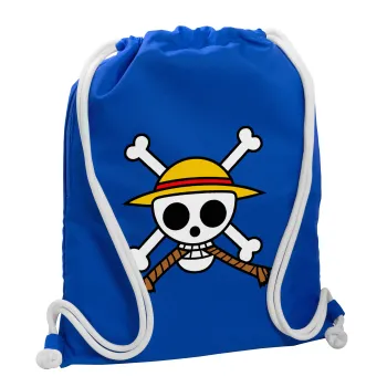 Onepiece skull, Τσάντα πλάτης πουγκί GYMBAG Μπλε, με τσέπη (40x48cm) & χονδρά κορδόνια