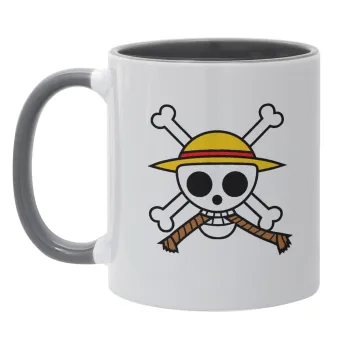 Onepiece skull, Κούπα χρωματιστή γκρι, κεραμική, 330ml