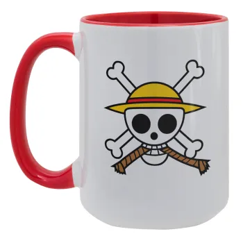 Onepiece skull, Κούπα Mega 15oz, κεραμική Κόκκινη, 450ml