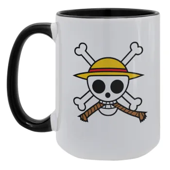 Onepiece skull, Κούπα Mega 15oz, κεραμική Μαύρη, 450ml