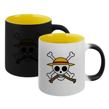 Onepiece skull, Κούπα Μαγική εσωτερικό κίτρινη, κεραμική 330ml που αλλάζει χρώμα με το ζεστό ρόφημα