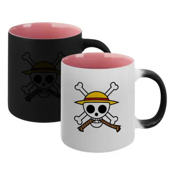 Onepiece skull, Κούπα Μαγική εσωτερικό ΡΟΖ, κεραμική 330ml που αλλάζει χρώμα με το ζεστό ρόφημα