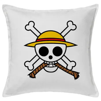 Onepiece skull, Μαξιλάρι καναπέ ΛΕΥΚΟ 100% βαμβάκι, περιέχεται το γέμισμα (50x50cm)