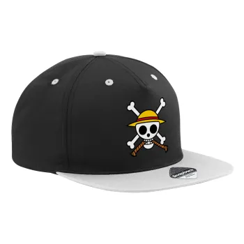 Onepiece skull, Καπέλο Ενηλίκων Flat Snapback Μαύρο/Γκρι, (100% ΒΑΜΒΑΚΕΡΟ TWILL, ΕΝΗΛΙΚΩΝ, UNISEX, ONE SIZE)