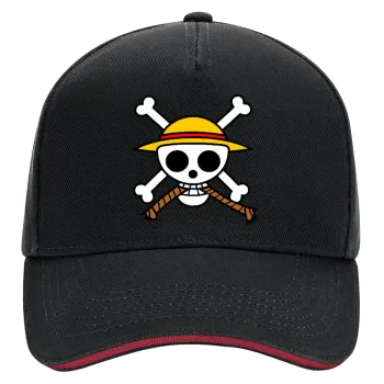 Onepiece skull, DRILL Adult Ultimate Hat BLACK/RED, (100% COTTON, ADULT, UNISEX, ONE SIZE)