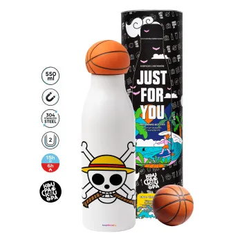 Onepiece skull, Μπάλα μπάσκετ μεταλλικό παγούρι θερμός, διπλού τοιχώματος, 550ml