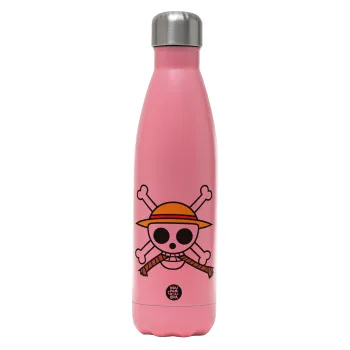 Onepiece skull, Μεταλλικό παγούρι θερμός Ροζ Ματ (Stainless steel), διπλού τοιχώματος, 500ml