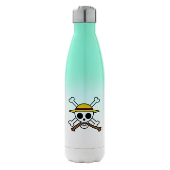 Onepiece skull, Μεταλλικό παγούρι θερμός Πράσινο/Λευκό (Stainless steel), διπλού τοιχώματος, 500ml