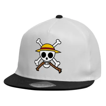Onepiece skull, Child's Flat Snapback Hat, White (100% COTTON, CHILDREN'S, UNISEX, ONE SIZE)