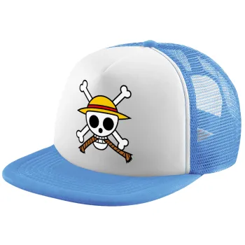 Onepiece skull, Child's Soft Trucker Hat with Blue/White Mesh (POLYESTER, CHILD, ONE SIZE)