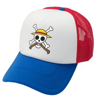 Onepiece skull, Καπέλο Ενηλίκων Soft Trucker με Δίχτυ Red/Blue/White (POLYESTER, ΕΝΗΛΙΚΩΝ, UNISEX, ONE SIZE)