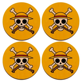 Onepiece skull, ΣΕΤ x4 Σουβέρ ξύλινα στρογγυλά plywood (9cm)