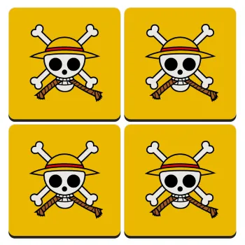 Onepiece skull, ΣΕΤ 4 Σουβέρ ξύλινα τετράγωνα (9cm)