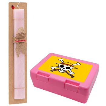 Onepiece skull, Easter Set, children's snack container PINK & scented flat Easter candle (30cm) (PINK)