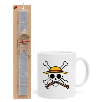 Onepiece skull, Πασχαλινή Λαμπάδα με Κούπα κεραμική (330ml) & κερί αρωματικό πλακέ (30cm) (ΓΚΡΙ)