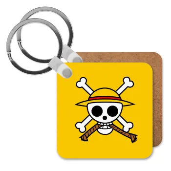 Onepiece skull, Μπρελόκ Ξύλινο τετράγωνο MDF
