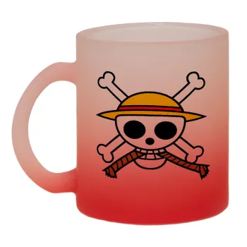 Onepiece skull, Κούπα γυάλινη δίχρωμη με βάση το κόκκινο ματ, 330ml