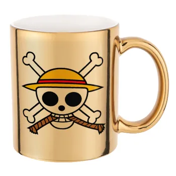 Onepiece skull, Κούπα κεραμική, χρυσή καθρέπτης, 330ml