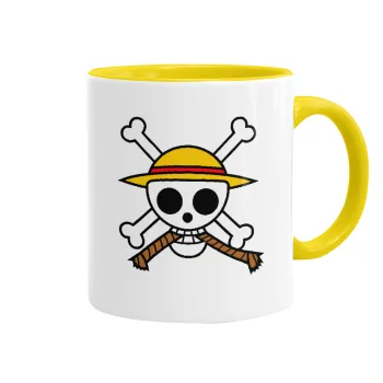 Onepiece skull, Mug colored yellow, ceramic, 330ml