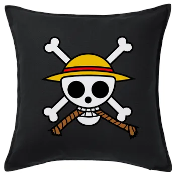 Onepiece skull, Μαξιλάρι καναπέ Μαύρο 100% βαμβάκι, περιέχεται το γέμισμα (50x50cm)