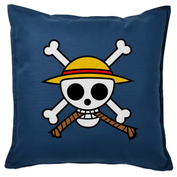 Onepiece skull, Μαξιλάρι καναπέ Μπλε 100% βαμβάκι, περιέχεται το γέμισμα (50x50cm)
