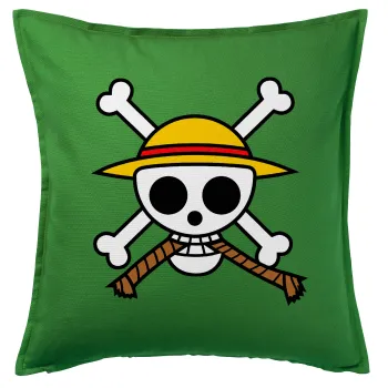 Onepiece skull, Μαξιλάρι καναπέ Πράσινο 100% βαμβάκι, περιέχεται το γέμισμα (50x50cm)