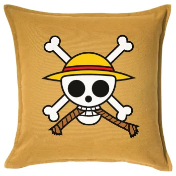 Onepiece skull, Μαξιλάρι καναπέ Κίτρινο 100% βαμβάκι, περιέχεται το γέμισμα (50x50cm)