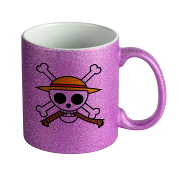 Onepiece skull, Κούπα Μωβ Glitter που γυαλίζει, κεραμική, 330ml