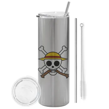 Onepiece skull, Tumbler stainless steel Silver 600ml, with metal straw & cleaning brush