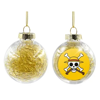 Onepiece skull, Στολίδι Χριστουγεννιάτικη μπάλα δένδρου διάφανη με χρυσό γέμισμα 8cm