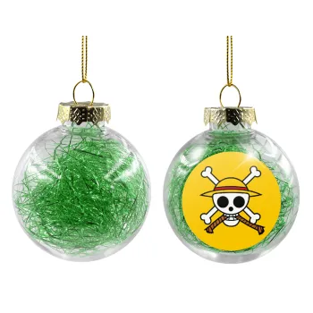 Onepiece skull, Transparent Christmas tree ball ornament with green filling 8cm