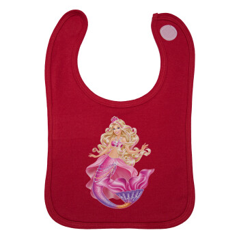 Barbie γοργόνα , Σαλιάρα με Σκρατς Κόκκινη 100% Organic Cotton (0-18 months)