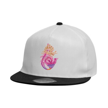 Barbie γοργόνα , Καπέλο παιδικό Flat Snapback, Λευκό (100% ΒΑΜΒΑΚΕΡΟ, ΠΑΙΔΙΚΟ, UNISEX, ONE SIZE)
