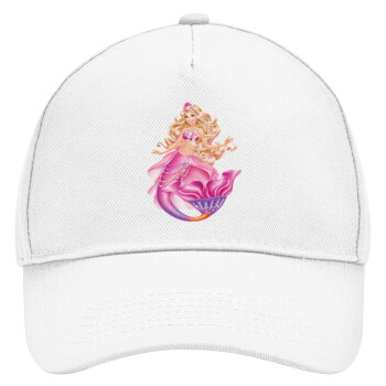 Barbie γοργόνα , Καπέλο Ενηλίκων Baseball, Drill, Λευκό (100% ΒΑΜΒΑΚΕΡΟ, ΕΝΗΛΙΚΩΝ, UNISEX, ONE SIZE)