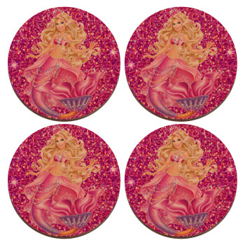 Barbie γοργόνα , ΣΕΤ x4 Σουβέρ ξύλινα στρογγυλά plywood (9cm)