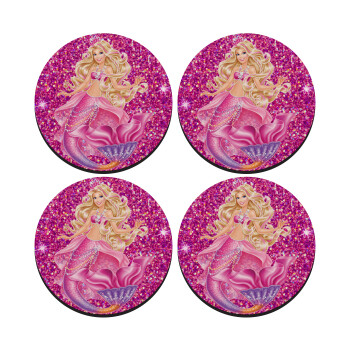 Barbie γοργόνα , ΣΕΤ 4 Σουβέρ ξύλινα στρογγυλά (9cm)