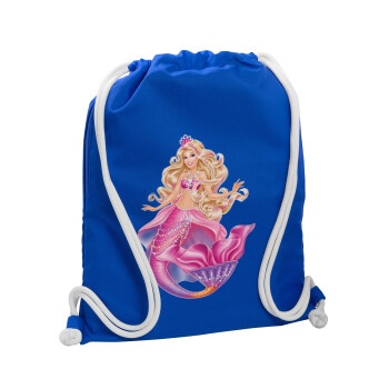 Barbie γοργόνα , Τσάντα πλάτης πουγκί GYMBAG Μπλε, με τσέπη (40x48cm) & χονδρά κορδόνια