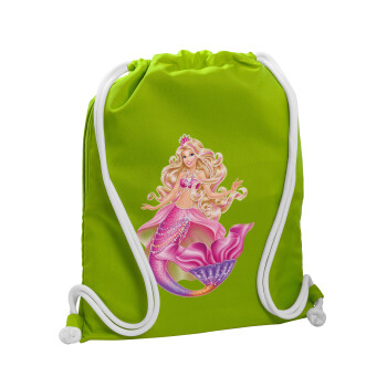 Barbie γοργόνα , Τσάντα πλάτης πουγκί GYMBAG LIME GREEN, με τσέπη (40x48cm) & χονδρά κορδόνια