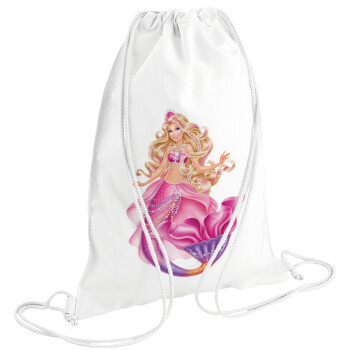 Barbie γοργόνα , Τσάντα πλάτης πουγκί GYMBAG λευκή (28x40cm)